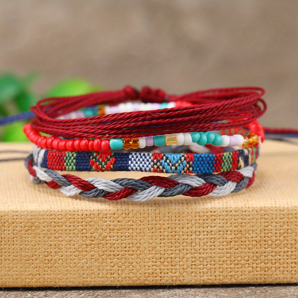 Boho Braided Bracelets Set Red Yellow